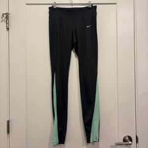 Nike Dri-FIT Womens Running Leggings Black Mint Green Mesh Medium